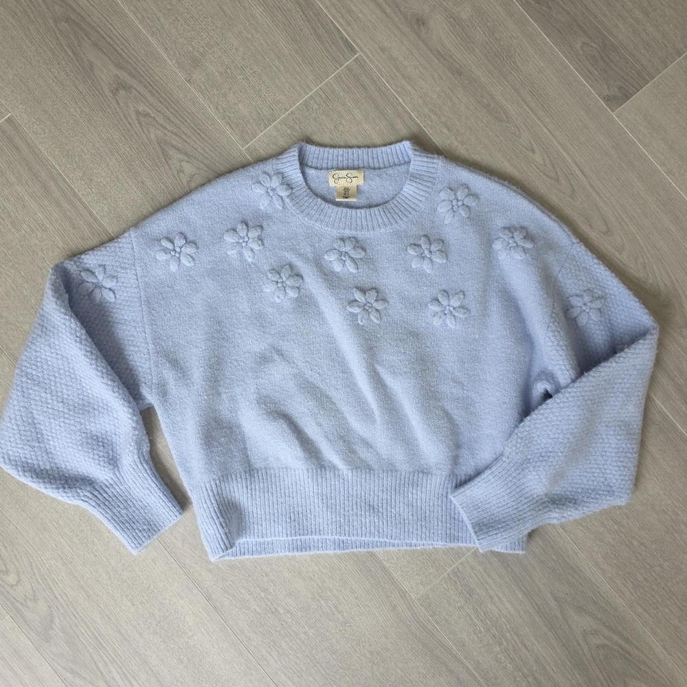 Jessica Simpson Pastel Blue Floral Sweater